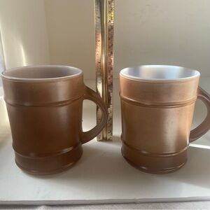 TWO Anchor Hocking Fire King Vintage Barrel Milk Glass Mugs